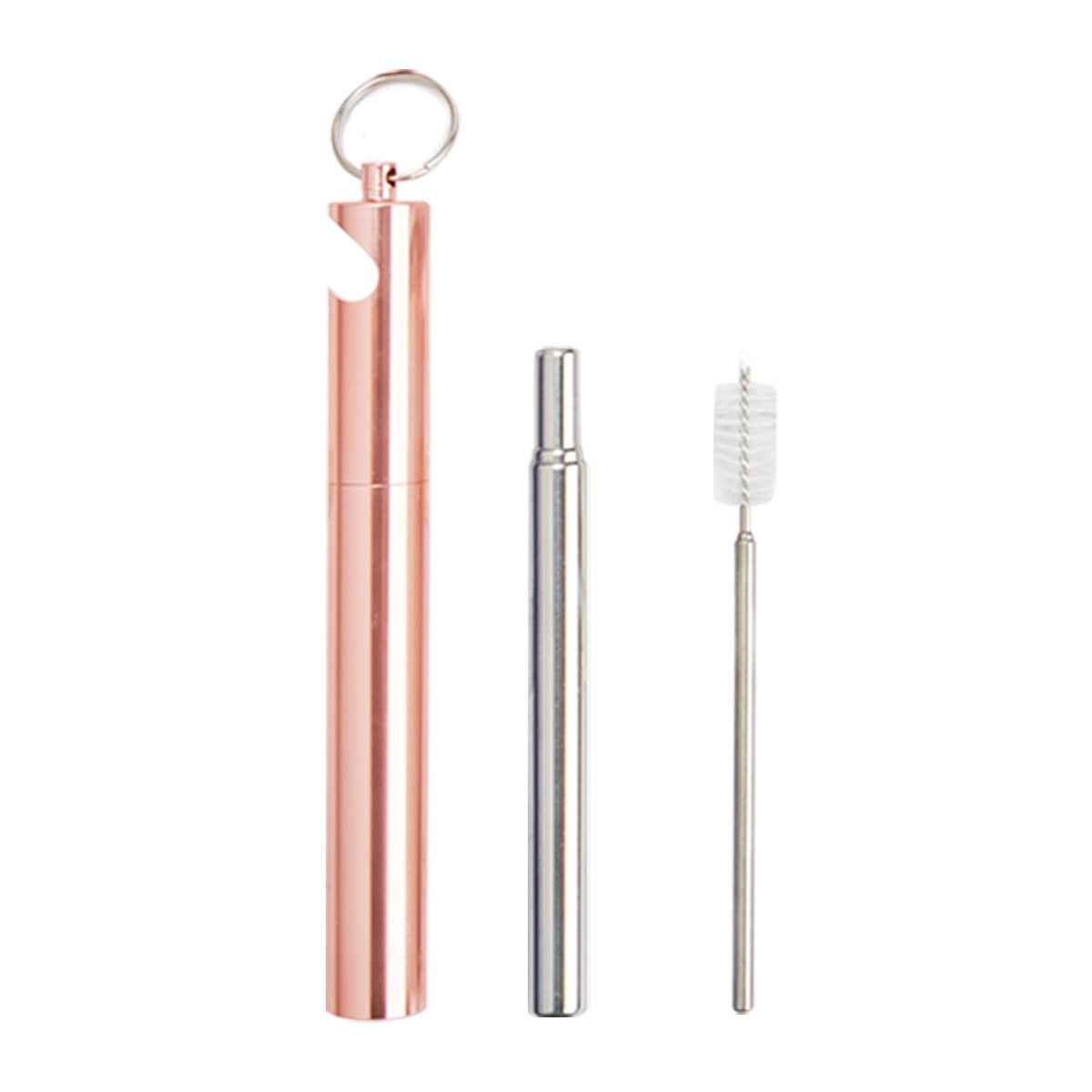 304 Stainless Steel Metal Straw Reusable Travel Keychain Straw with Case Bottle Opener