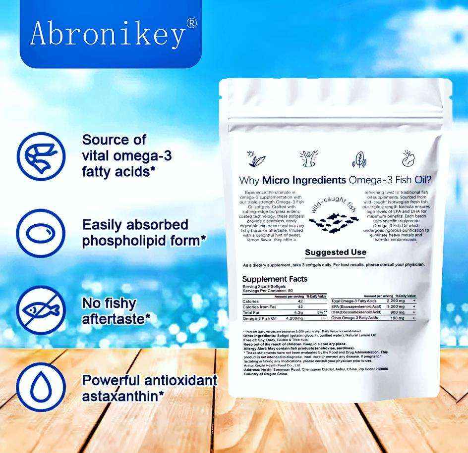 Abronikey Triple Strength 3 Fish Oil Supplements 4200mg Per Serving