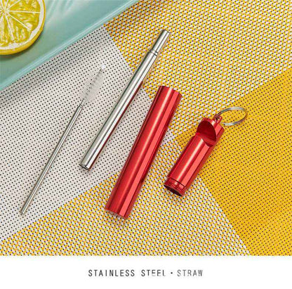 304 Stainless Steel Metal Straw Reusable Travel Keychain Straw with Case Bottle Opener