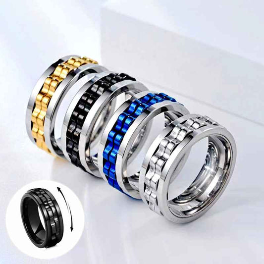 Titanium Spinner Ring For Men High Polished Stainless Steel Gear Rotating Anxiety Fidget Rings Charm Jewelry